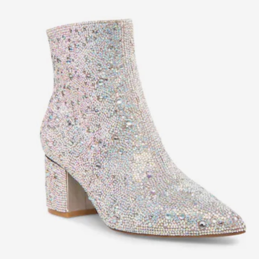 Betsey Johnson silver rhinestone Kyla bootie